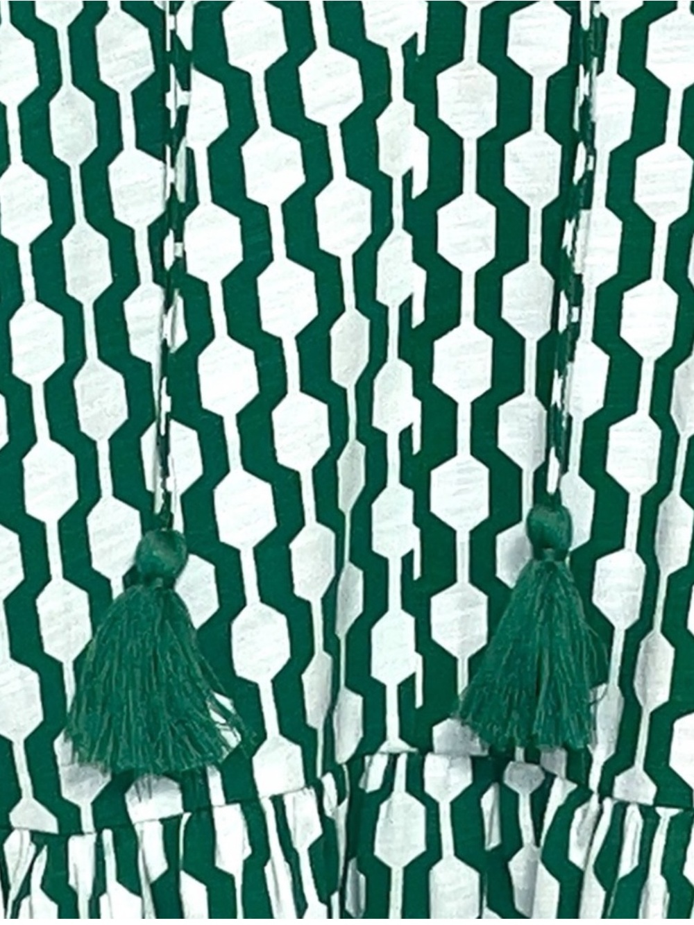 Boden Geo Azure Jersey Mini Dress Green White Tassel Size US 2R - Picture 10 of 11